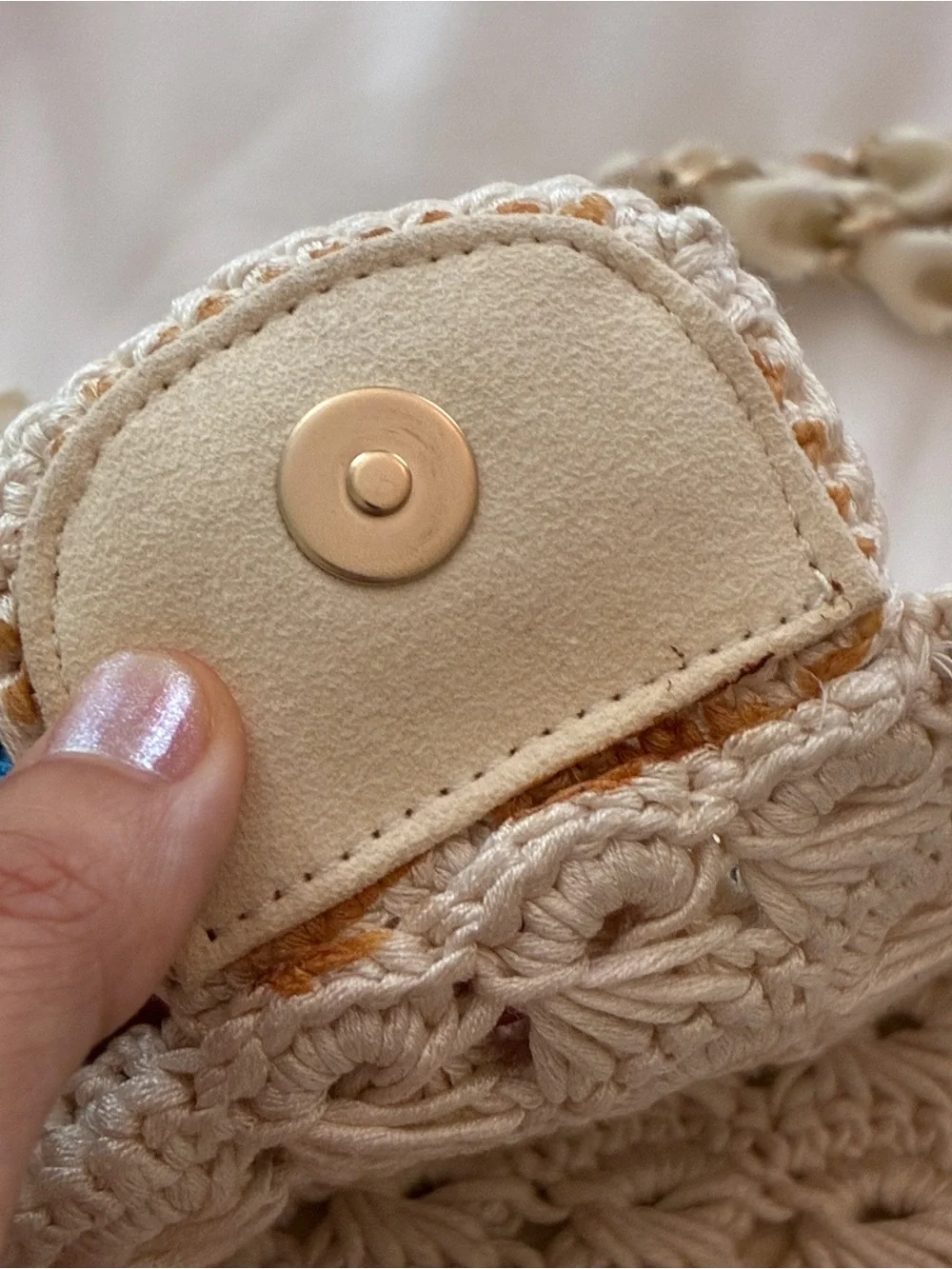 CHANEL Cream Crochet Shoulder Bag with Red and Blue Floral Embroidery